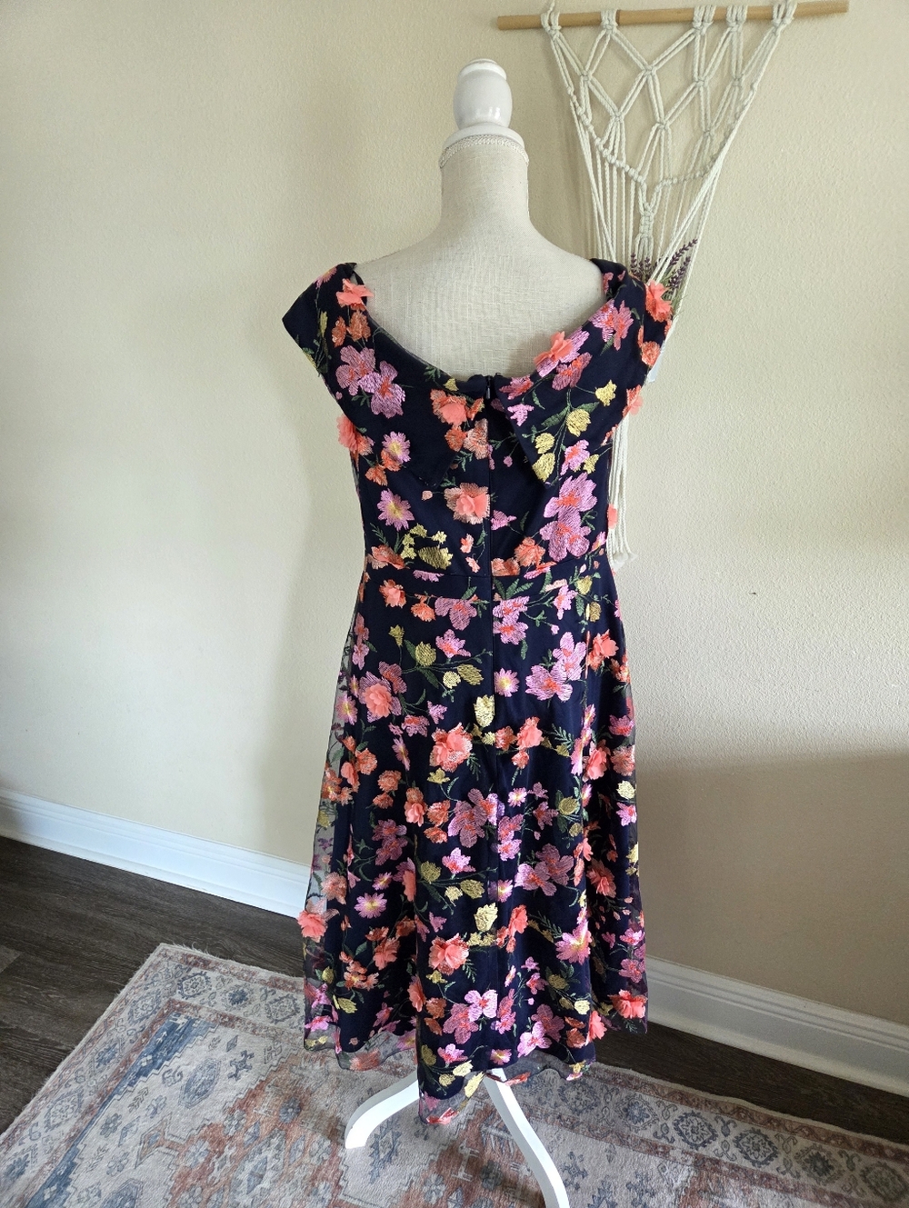 Xscape Off The-Shoulder Embroidered Floral Midi Dress Size 14 NWT $300 Formal - Picture 4 of 16